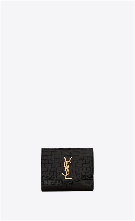 new ysl monogram crocodile patent leather wallet|UPTOWN Compact wallet in crocodile.